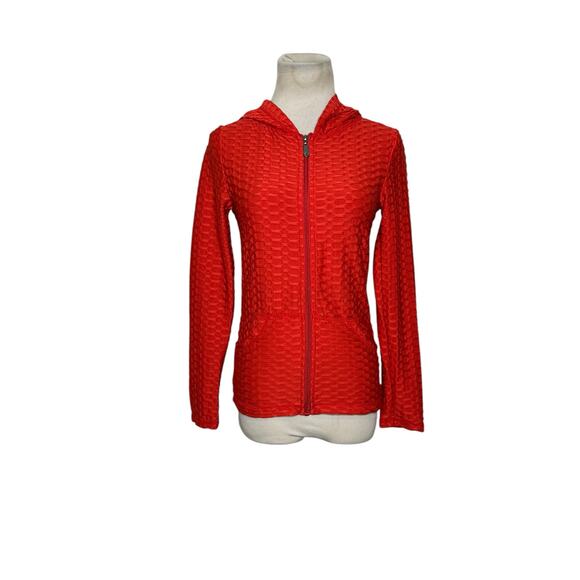 New Mix red textured long sleeves full zipper fitted hoodie jacket size S - Picture 1 of 9